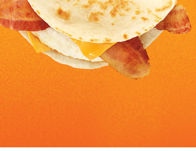 A bacon egg & cheese wake-up wrap sandwich